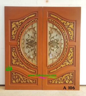 ประตูไม้สักกระจกนิรภัย A106
