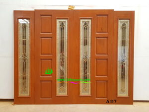 ประตูไม้สักกระจกนิรภัย A117