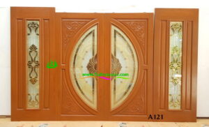 ประตูไม้สักกระจกนิรภัย A121