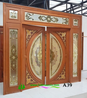 ประตูไม้สักกระจกนิรภัย A39 - Image 4