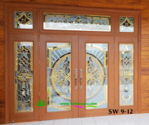 ประตูไม้สักกระจกนิรภัย SW9-12