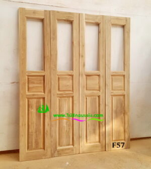 ประตูบานเฟี้ยมไม้สัก F57 - Image 3